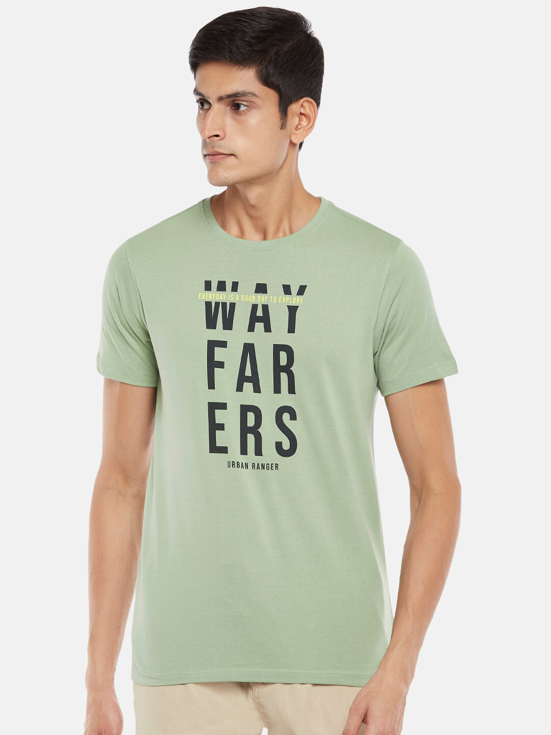 

Urban Ranger by pantaloons Men Green Printed Slim Fit Cotton T-shirt
