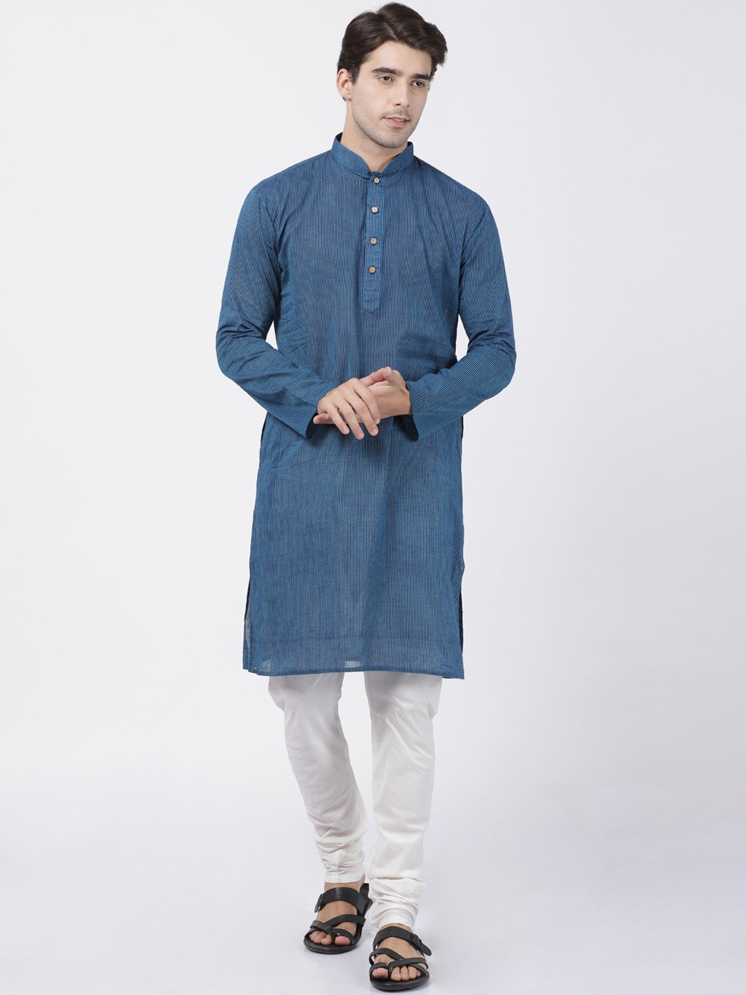 

SHVAAS by VASTRAMAY Men Blue Pure Cotton Sustainable Kurta with Pyjamas