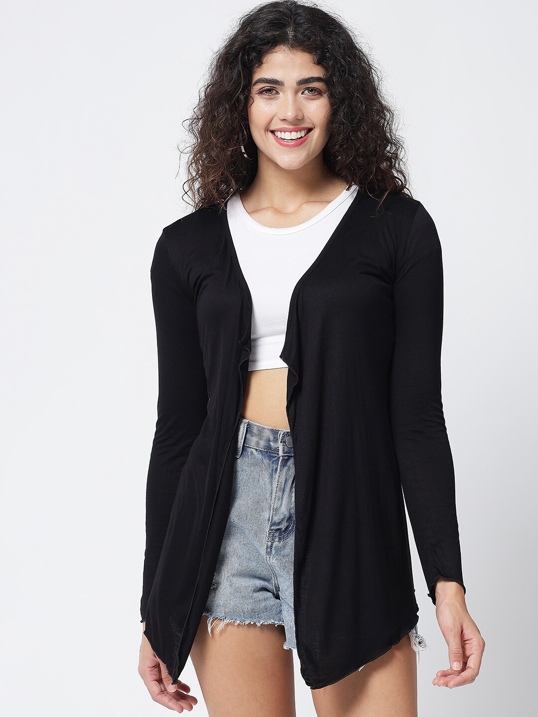 

Trend Arrest Women Black Solid Solid Open Front Shrug