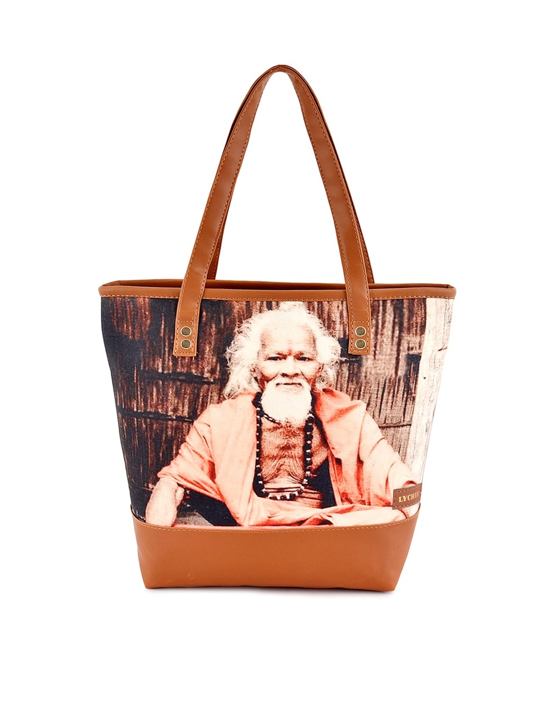 

Lychee bags Tan Printed Shopper Shoulder Bag with Tasselled