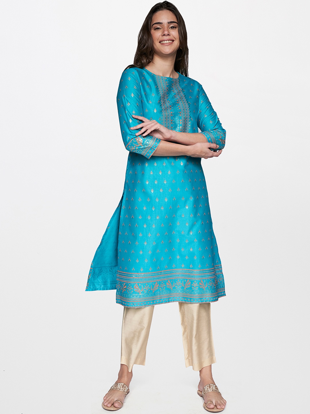 

itse Women Teal Ethnic Motifs Printed Kurta