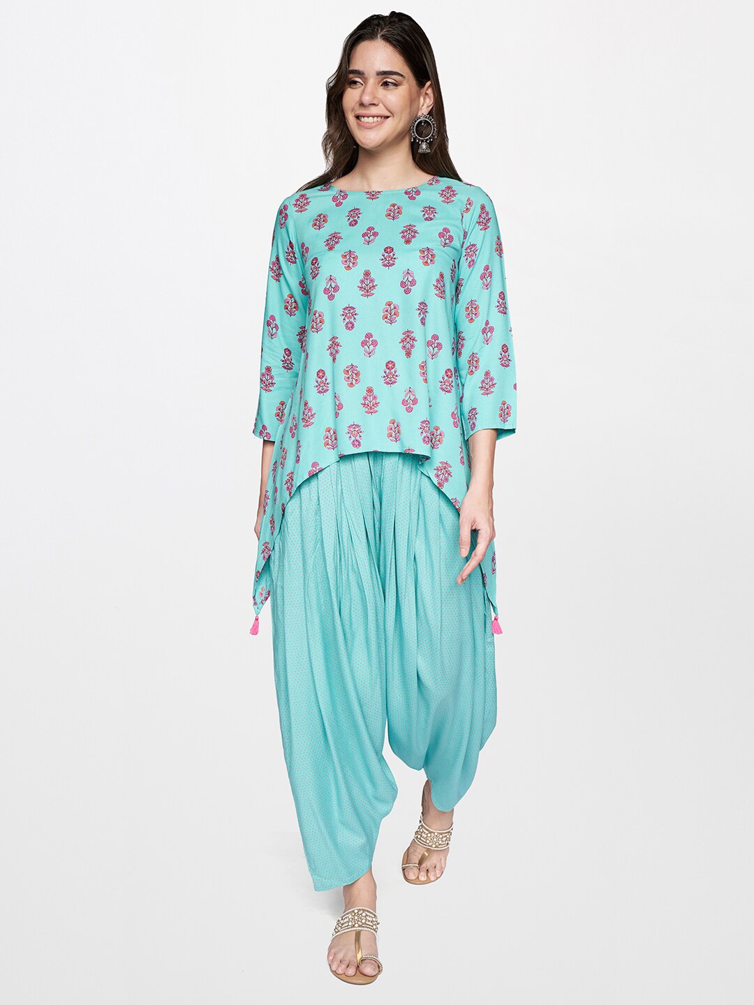 

itse Women Blue Printed Top with Dhoti Pants