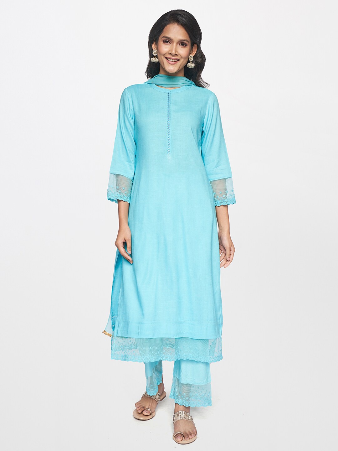 

itse Women Blue Gotta Patti Kurta with Trousers & Dupatta