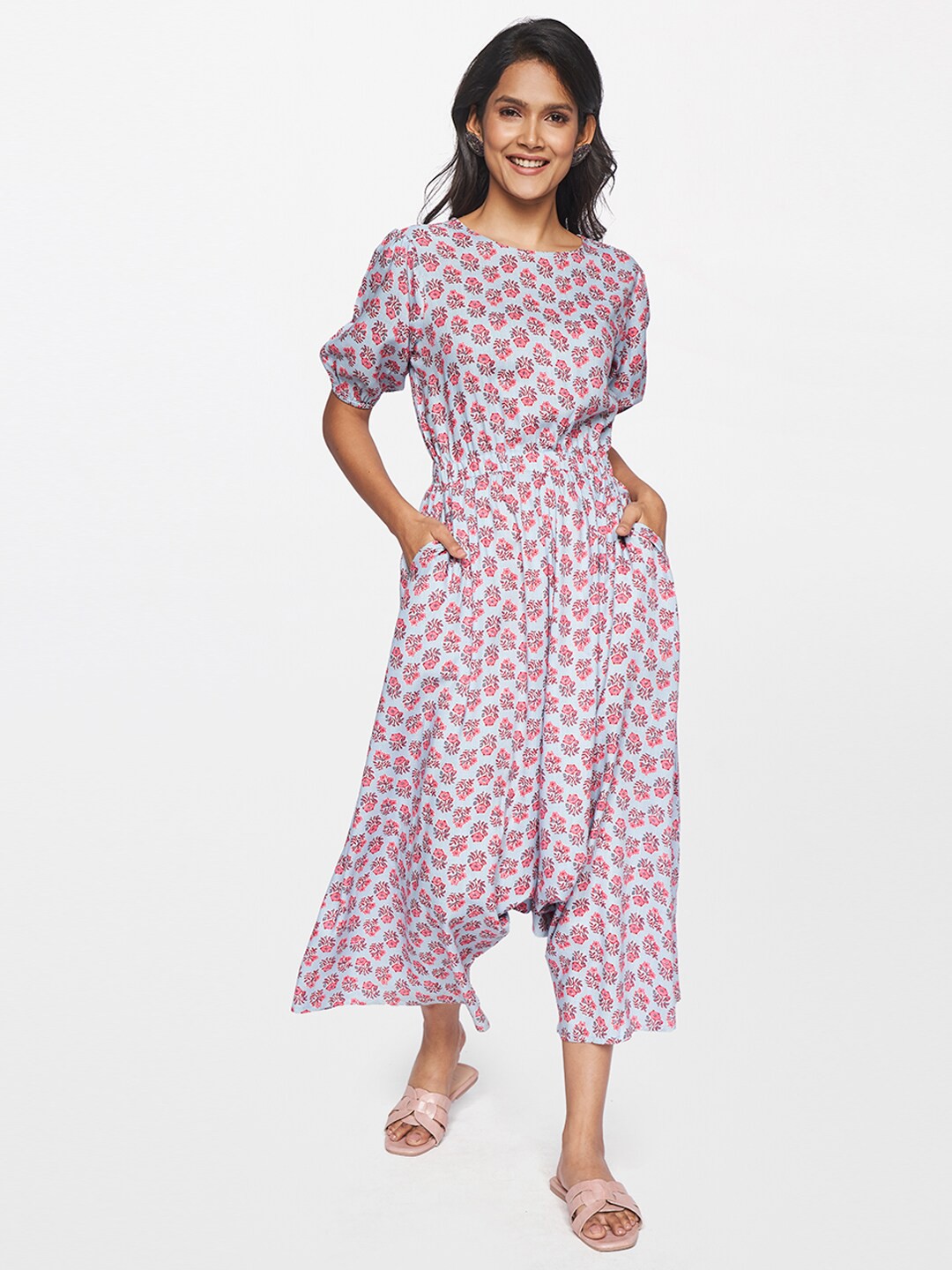 

itse Blue & Red Printed Basic Jumpsuit