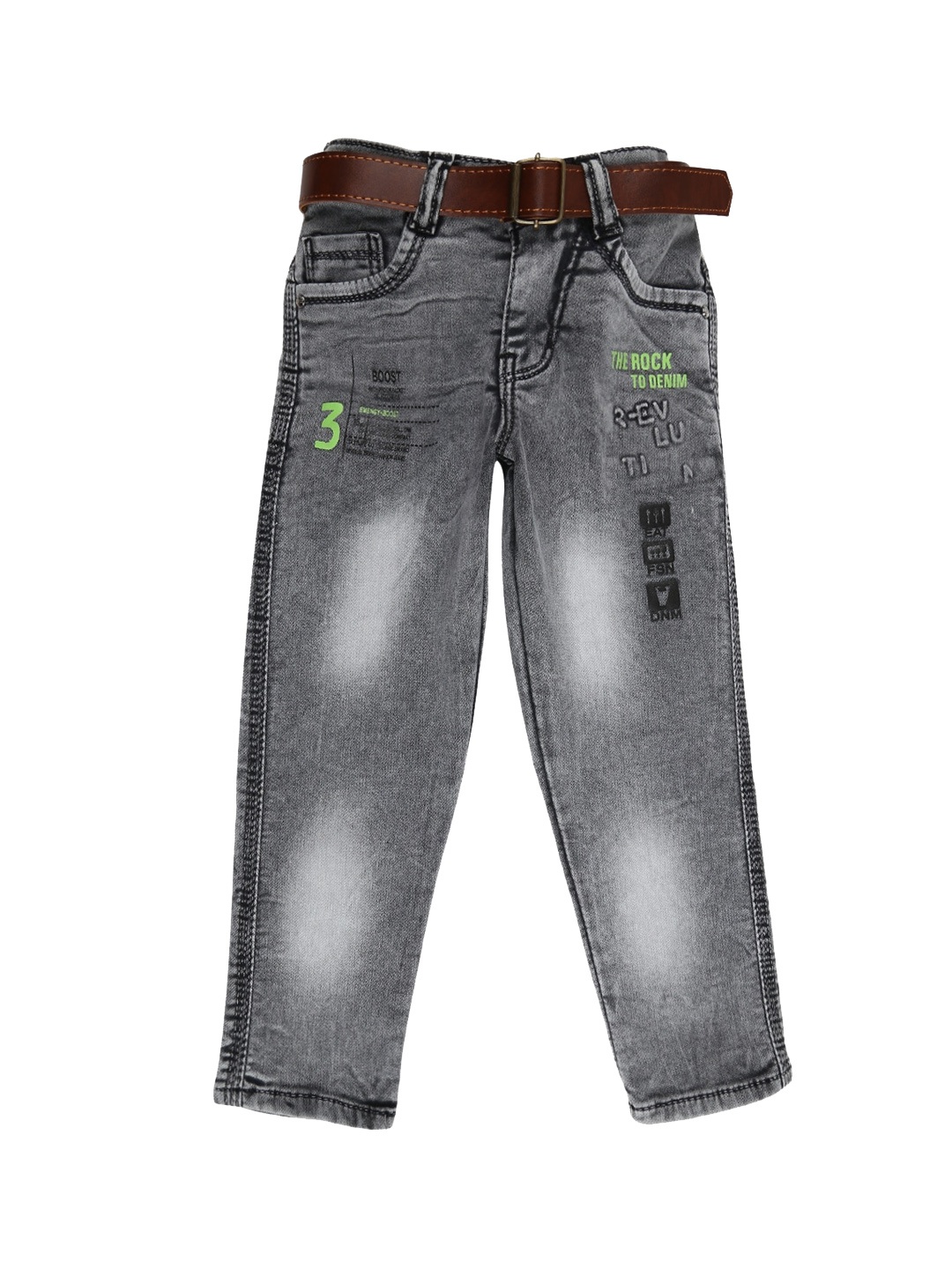 

V-Mart Boys Grey Classic Heavy Fade Embroidered Cotton Jeans