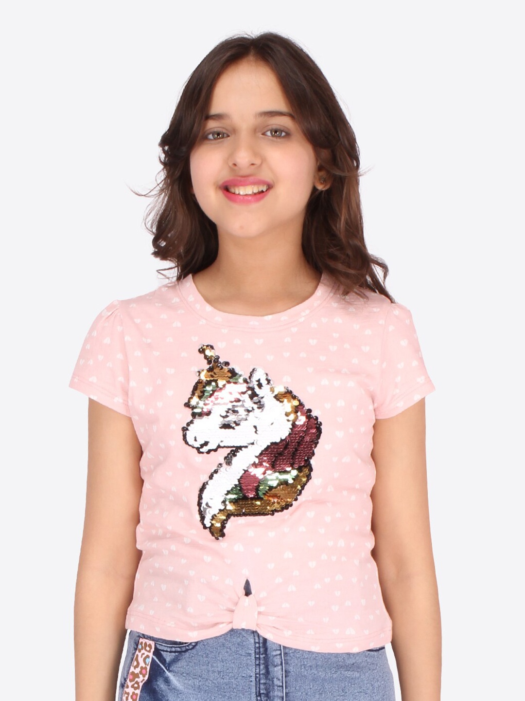 

CUTECUMBER Peach-Coloured Print Top