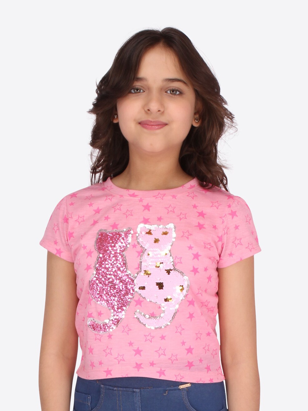 

CUTECUMBER Girls Pink Embellished Sequinned Crop Top