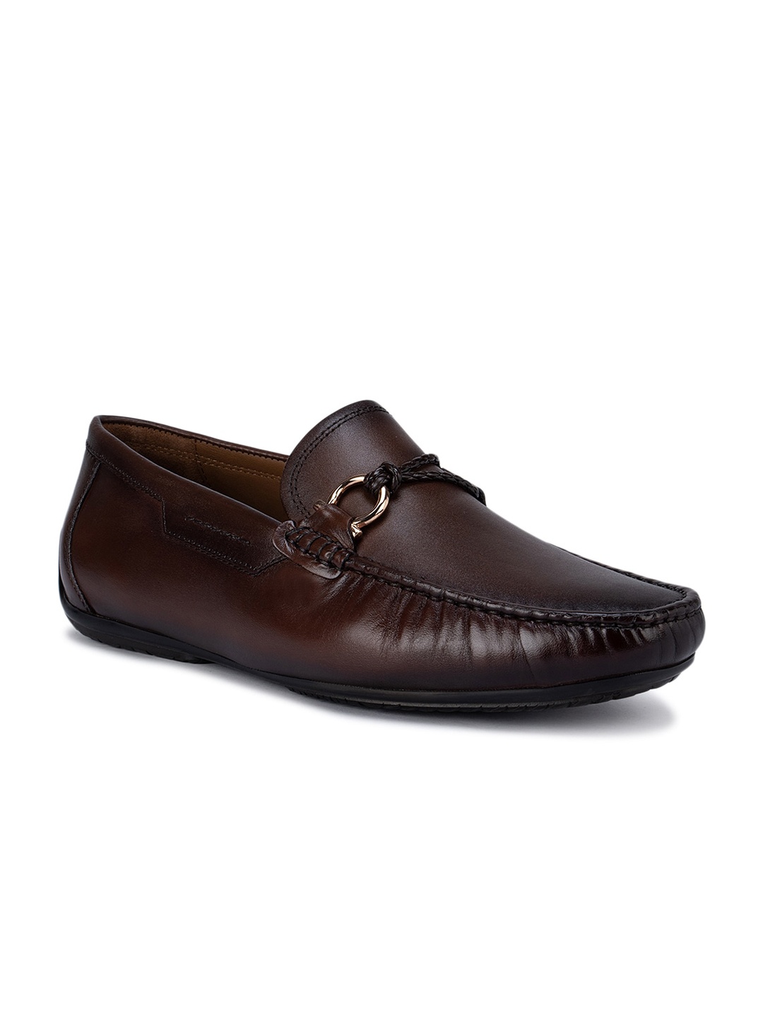 

ROSSO BRUNELLO Men Brown Solid Leather Regular Height Loafers