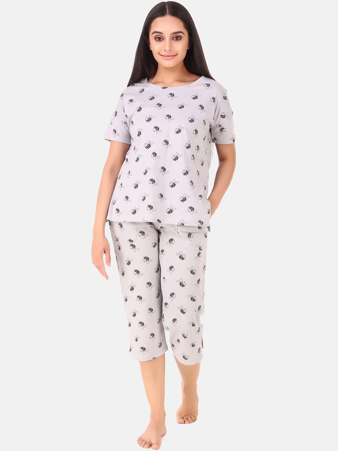 

Masha Women Grey Printed Night suit