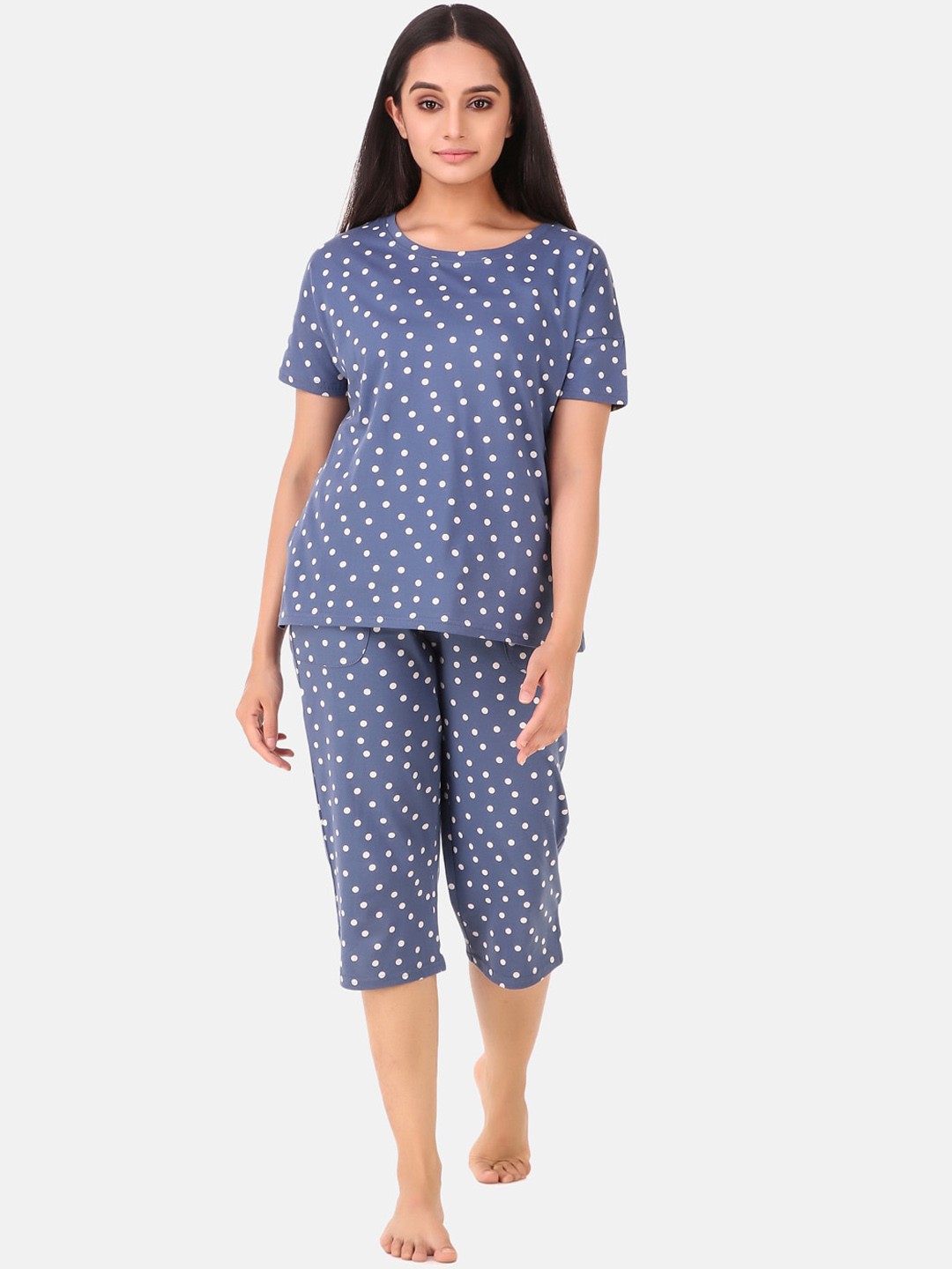 

Masha Women Blue & White Printed Pure Cotton Night suit