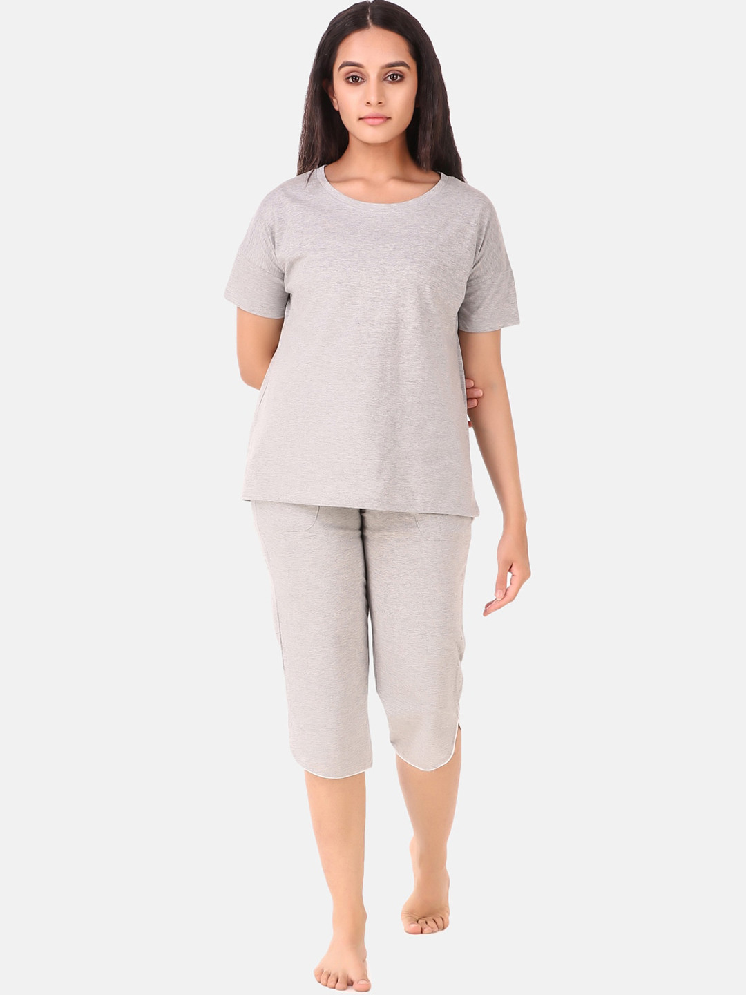 

Masha Women Grey Printed Pure Cotton Night suit