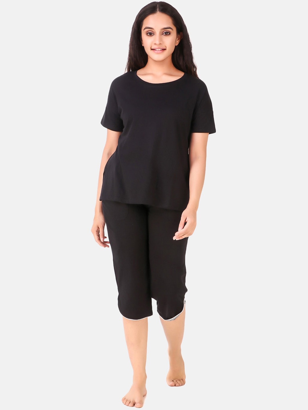 

Masha Women Black Pure Cotton Night suit