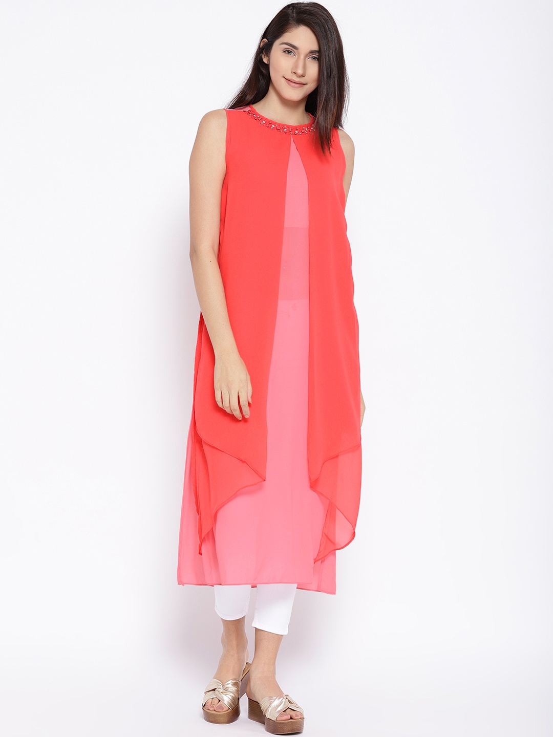 

AND Pink A-Line Layered Kurta