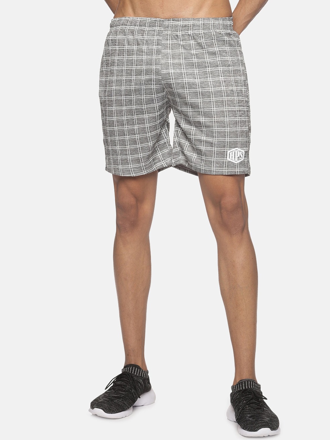 

HPS Sports Men Grey Checked Slim Fit Running Sports Shorts