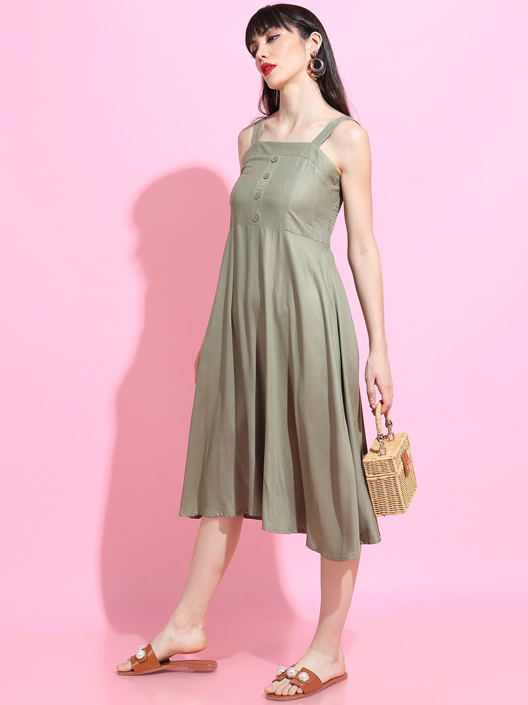 

Tokyo Talkies Olive Green Pinafore Midi Dress