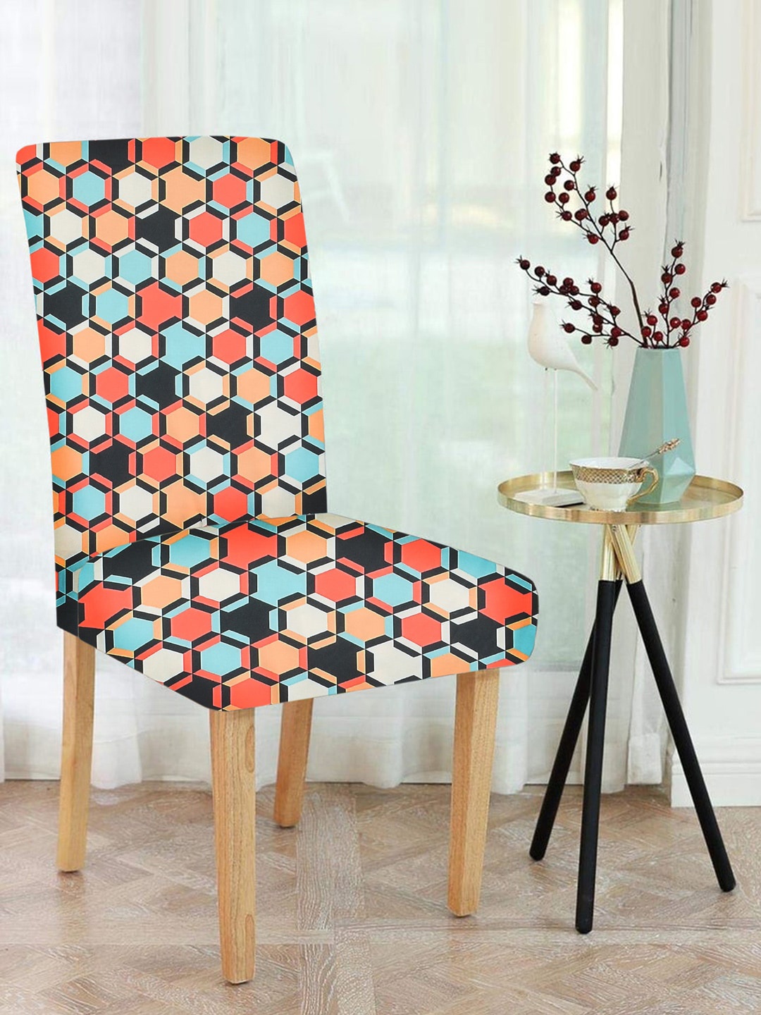 

MULTITEX Set of 4 Orange & Blue Printed Chair Covers