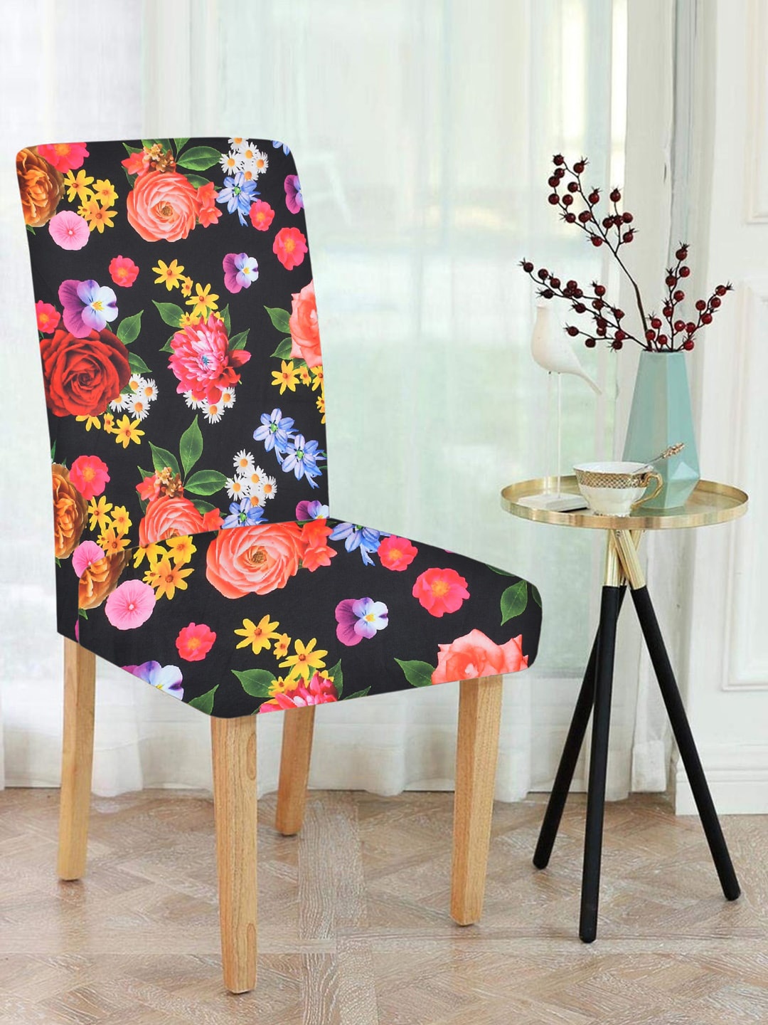 

MULTITEX Set Of 6 Black & Pink Printed Chair Covers