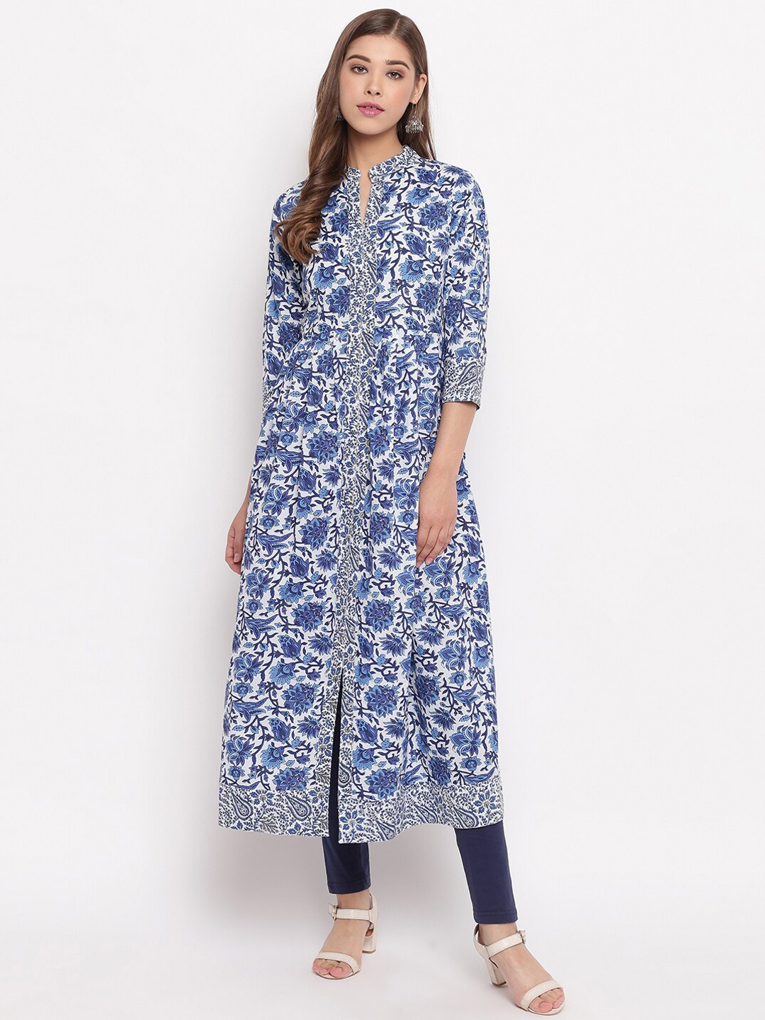 

KALINI Women Blue Floral Printed Anarkali Kurta