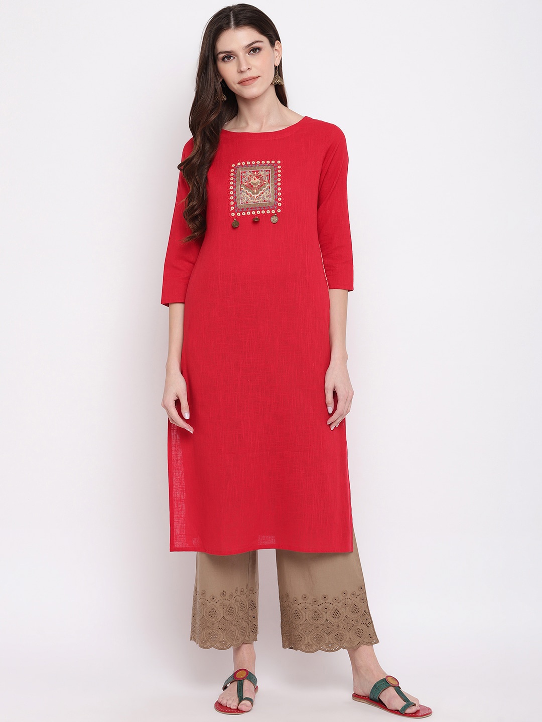 

KALINI Women Red Ethnic Motifs Embroidered Kurta