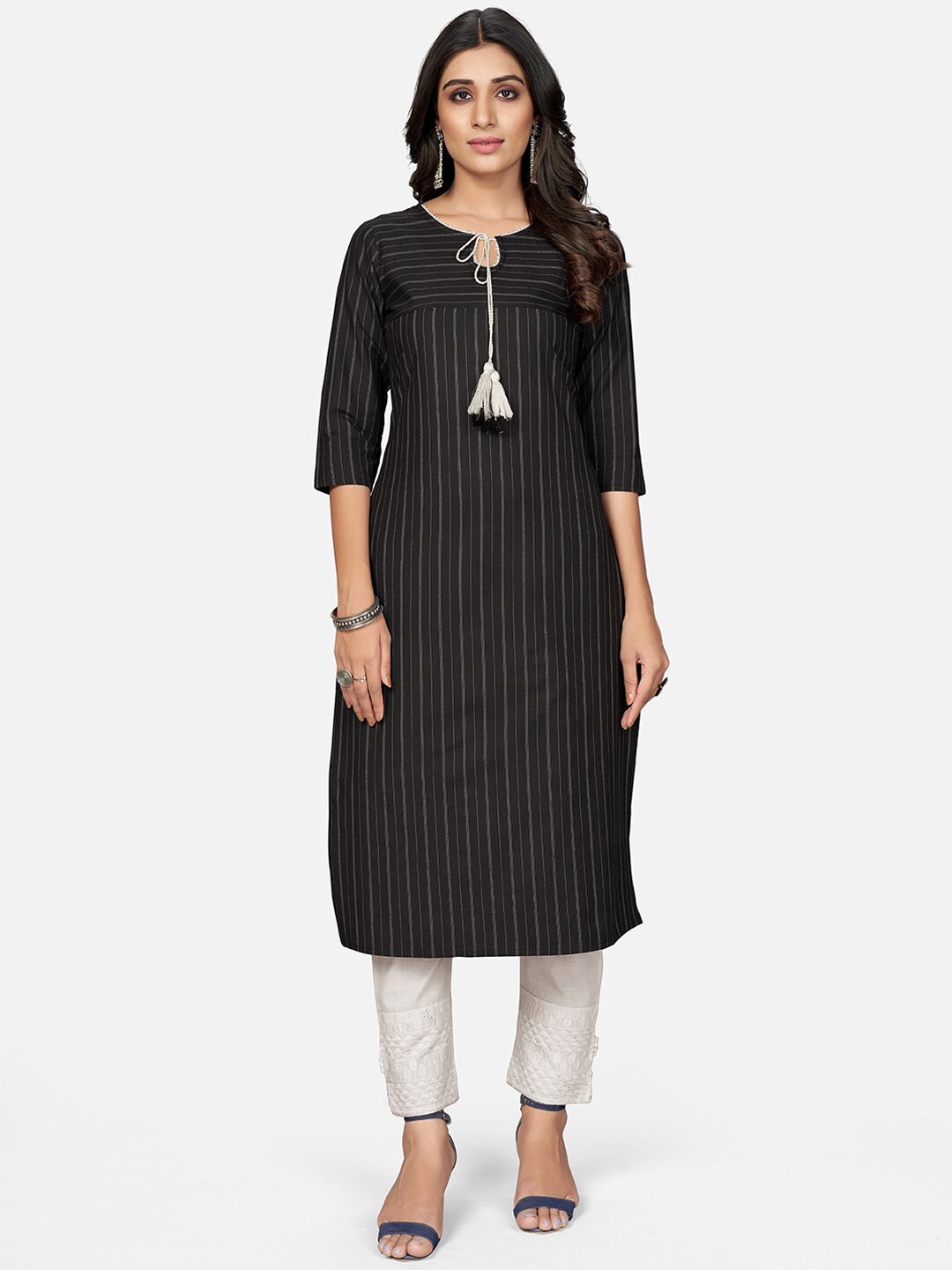 

KALINI Women Black Striped Kurta