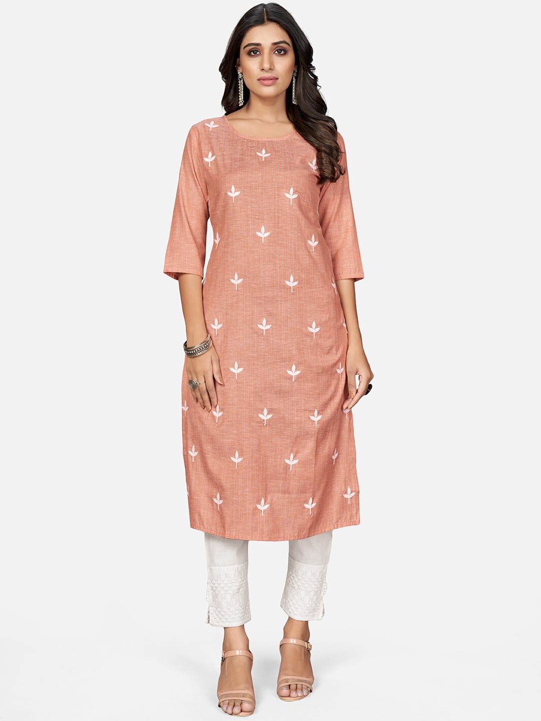 

KALINI Women Peach-Coloured Ethnic Motifs Printed Kurta