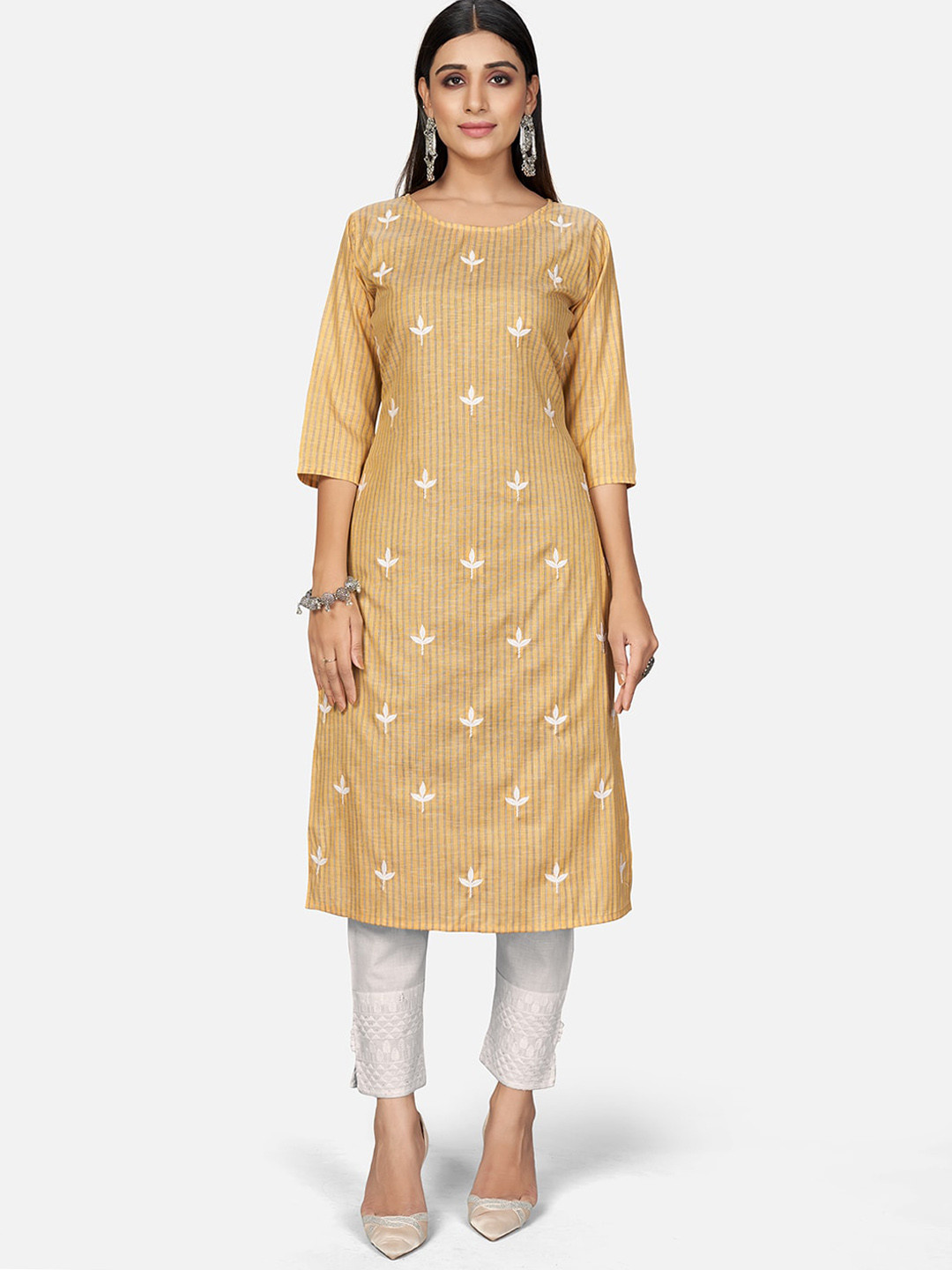 

KALINI Women Yellow Embroidered Thread Work Kurta