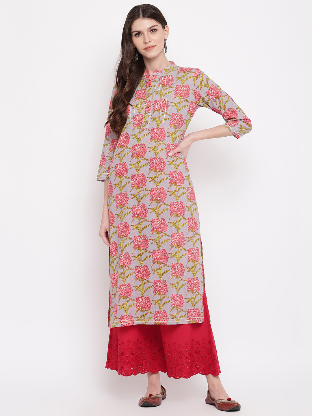 

KALINI Women Grey Floral Printed Kurta