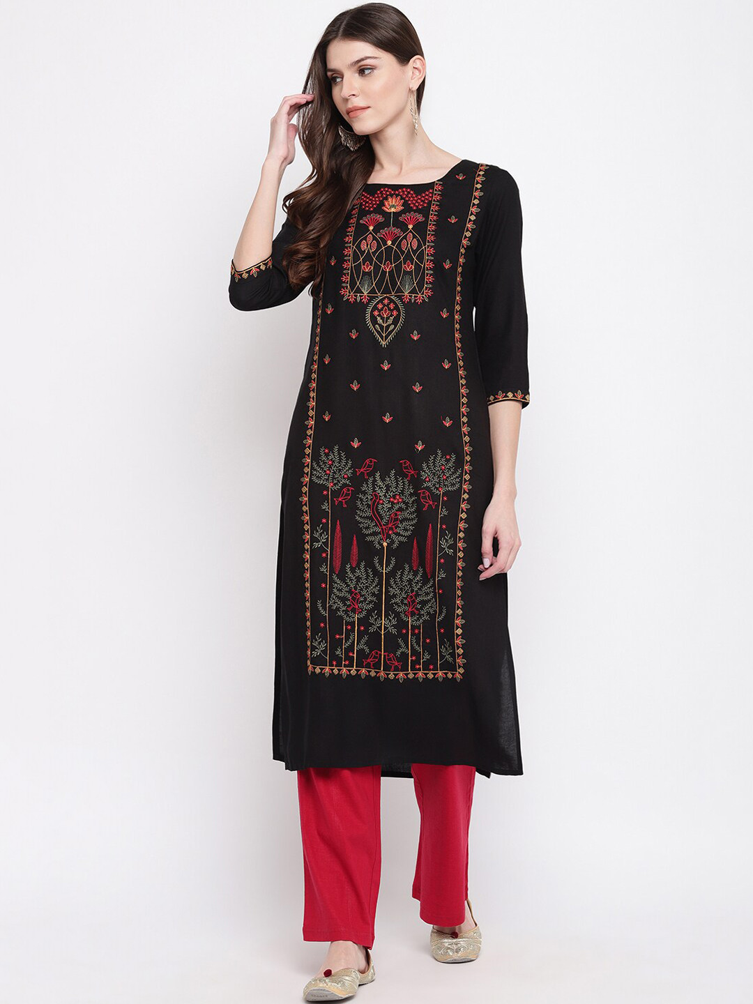

KALINI Women Black Embroidered Flared Sleeves Kurta
