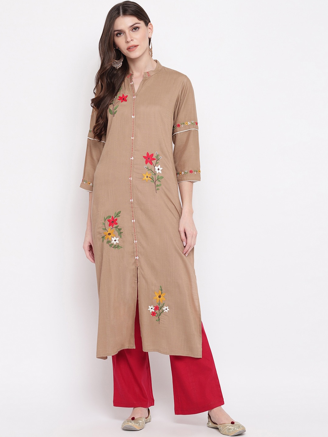 

KALINI Women Brown & Red Floral Embroidered Kurta