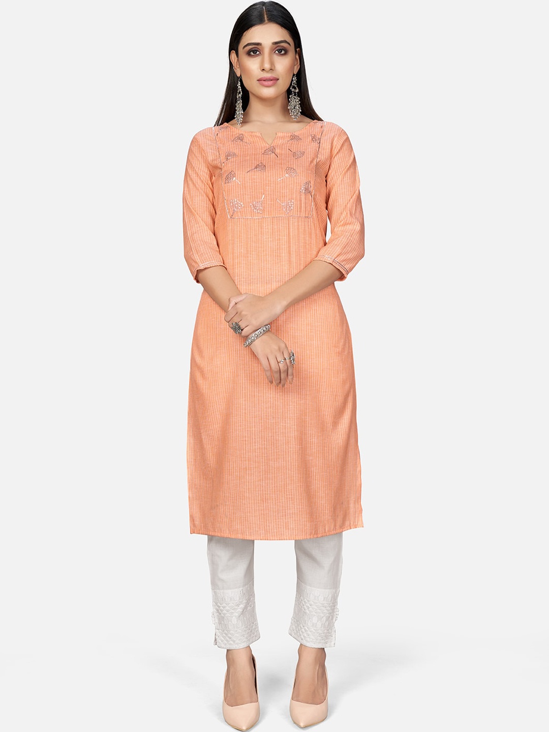 

KALINI Women Orange Thread Work Kurta