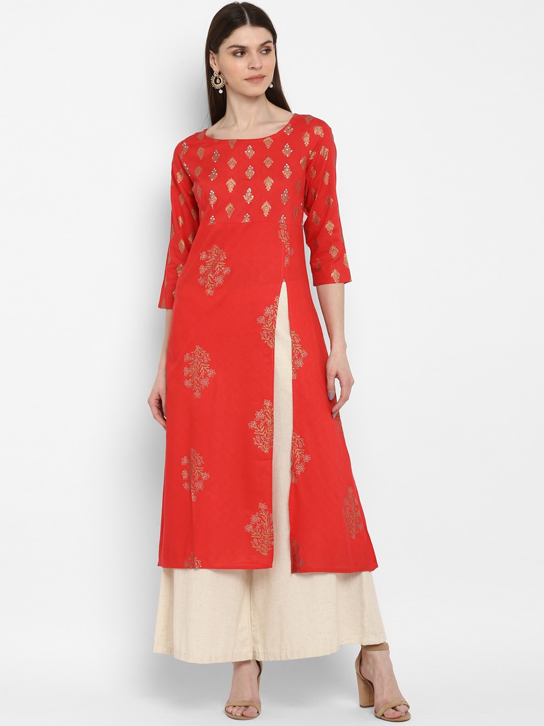 

KALINI Women Red Ethnic Motifs Printed Flared Sleeves Kurta