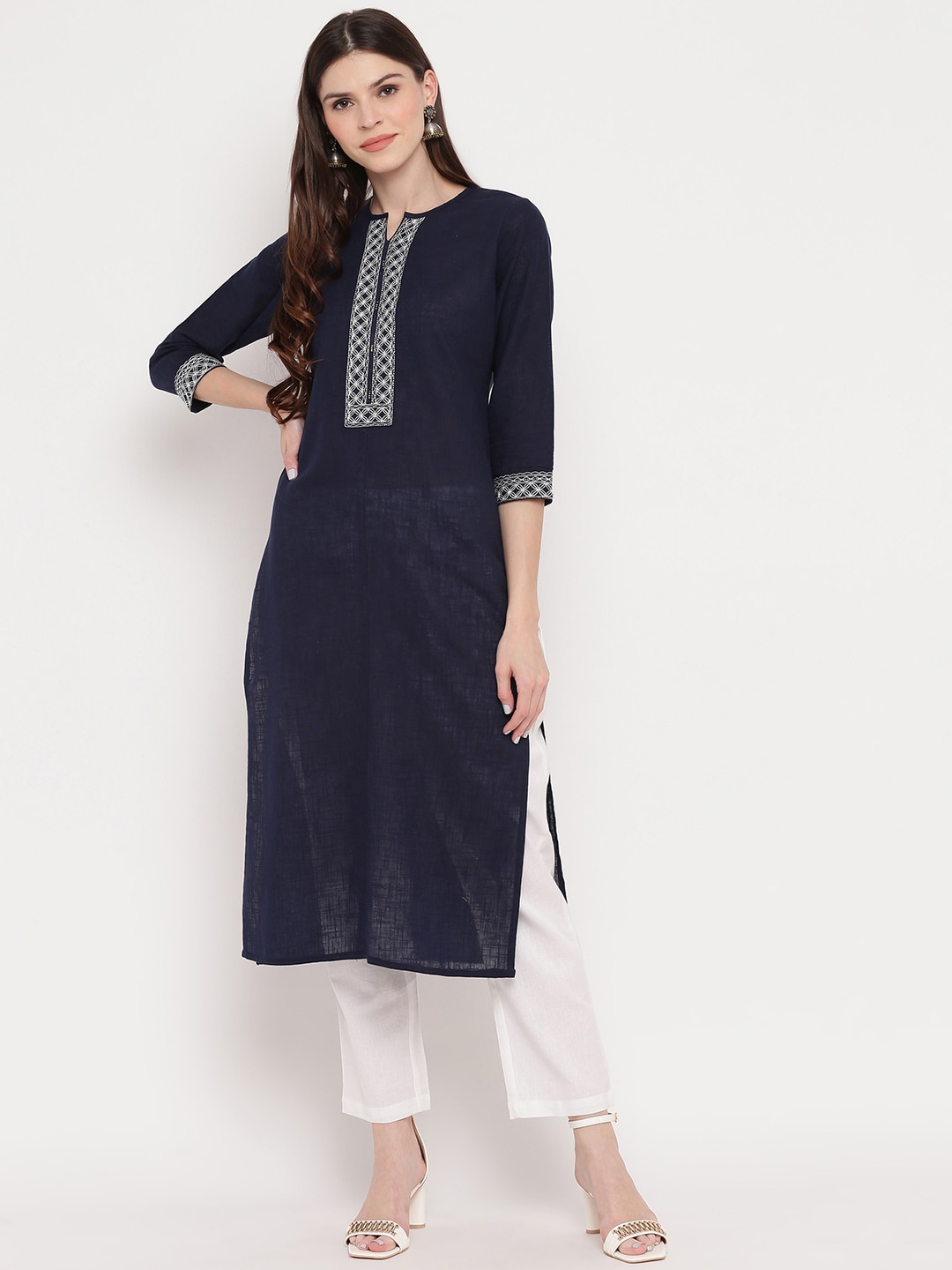 

KALINI Women Blue Yoke Design Thread Work Kurta