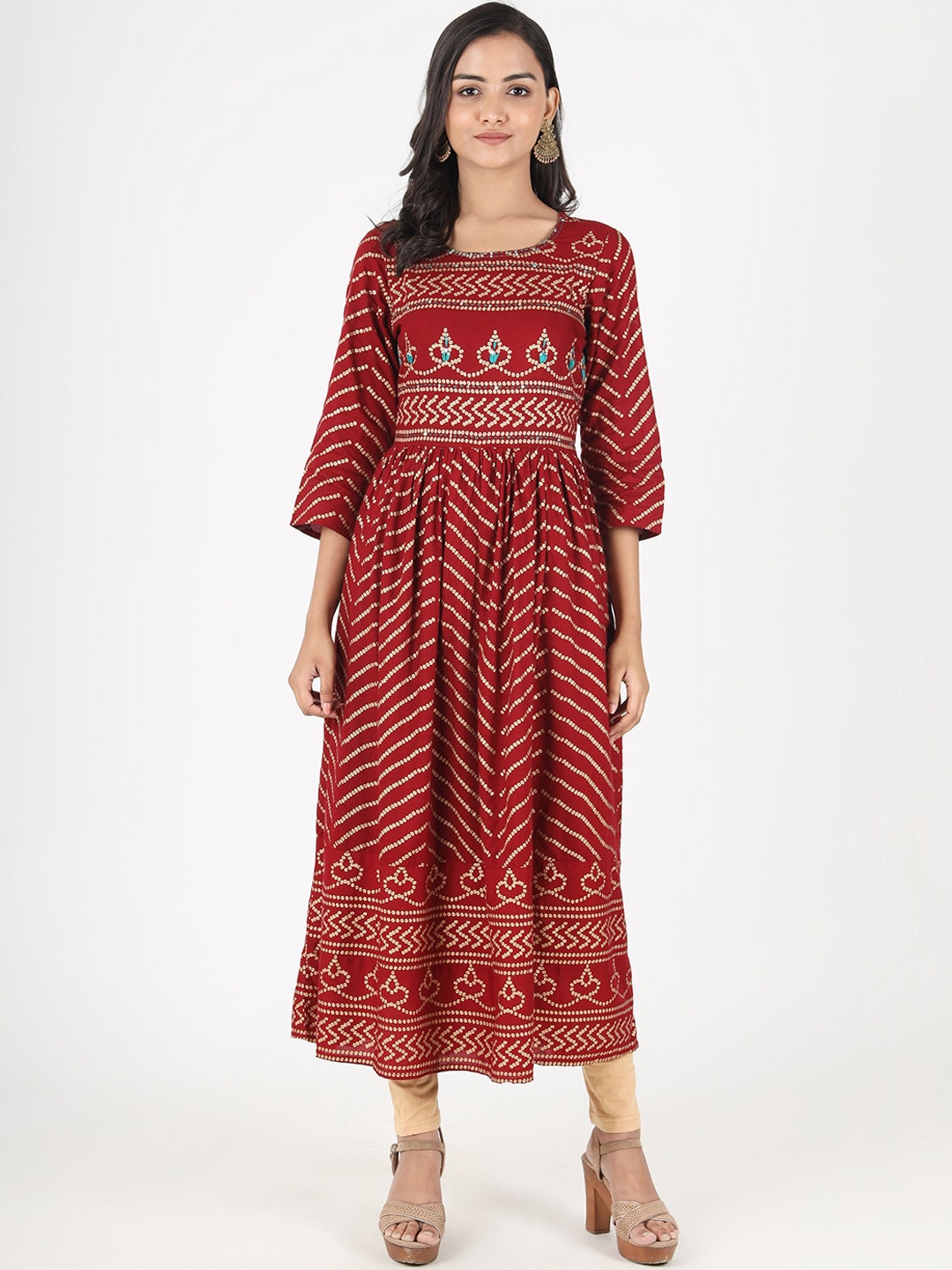 

KALINI Women Maroon Geometric Printed Anarkali Kurta