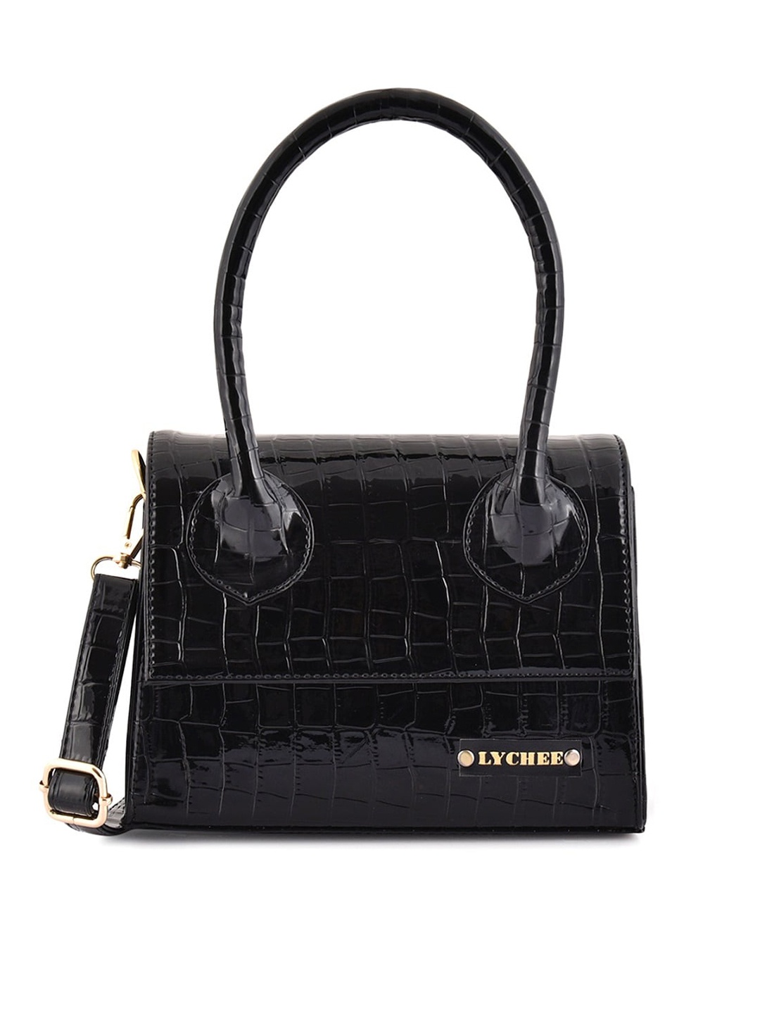 

Lychee bags Black Animal Textured Structured Satchel Bag