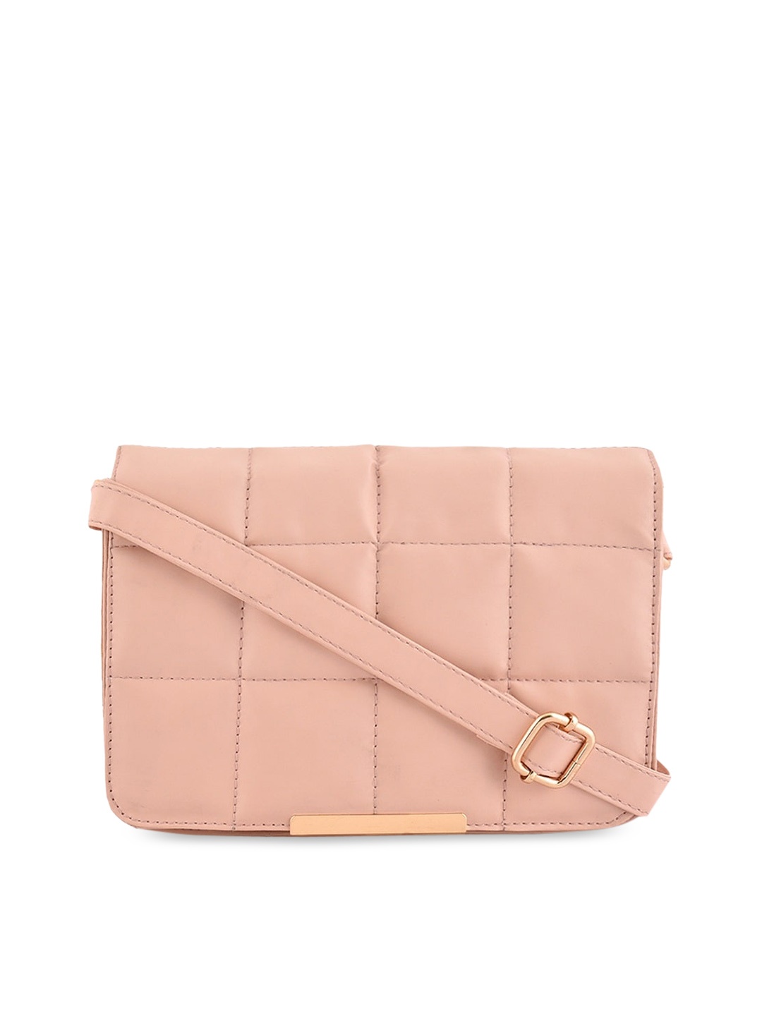 

Lychee bags Pink Textured PU Structured Sling Bag with Quilted