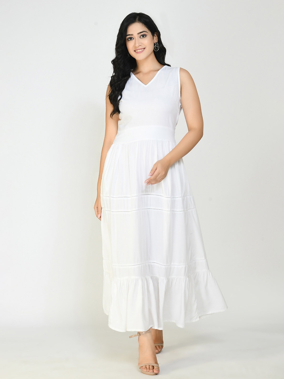 

Altiven Women White Cotton Maxi Dress