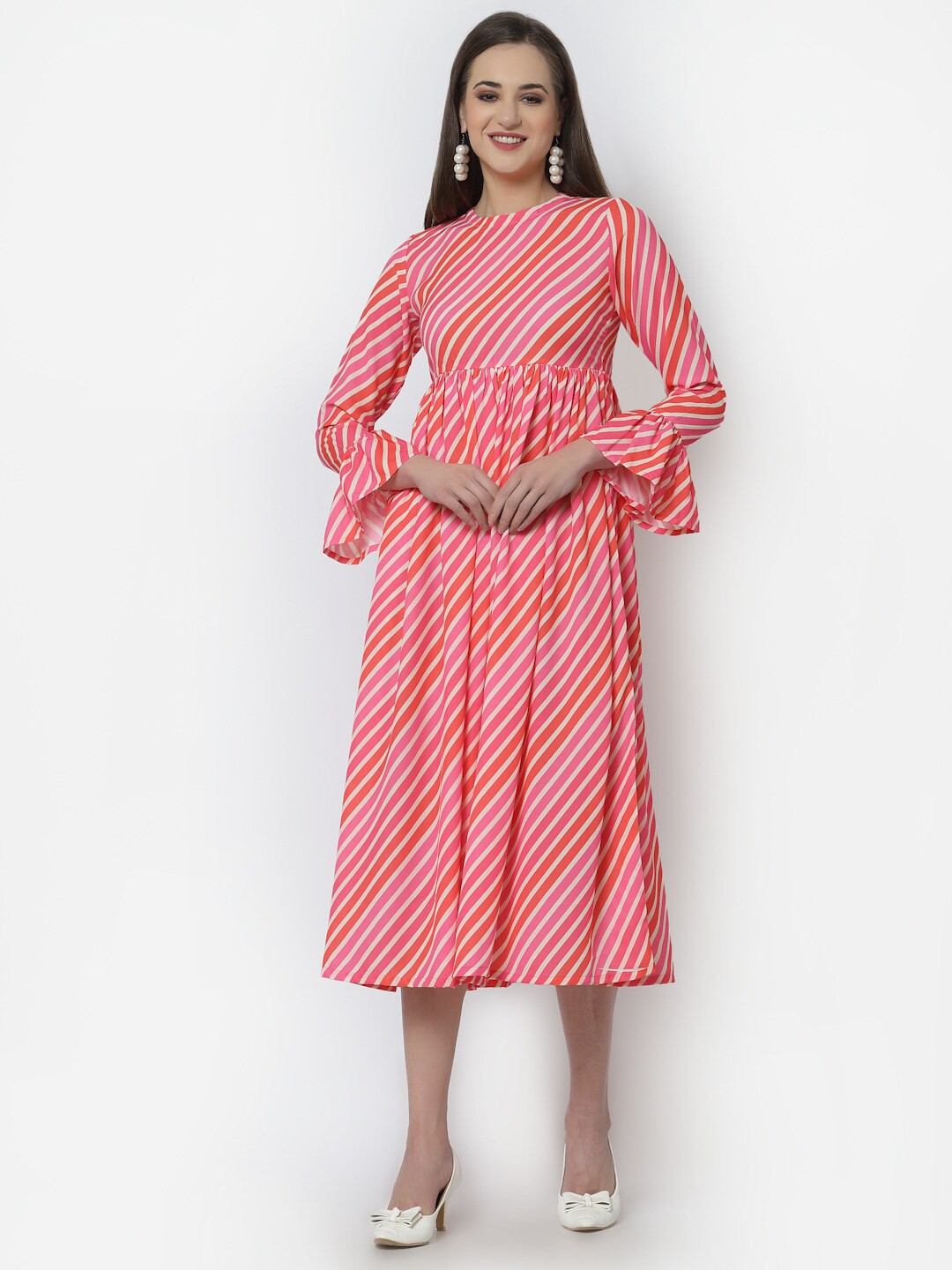 

Altiven Pink Striped Midi Dress