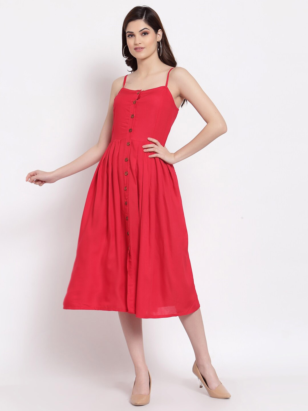 

Altiven Red A-Line Midi Dress