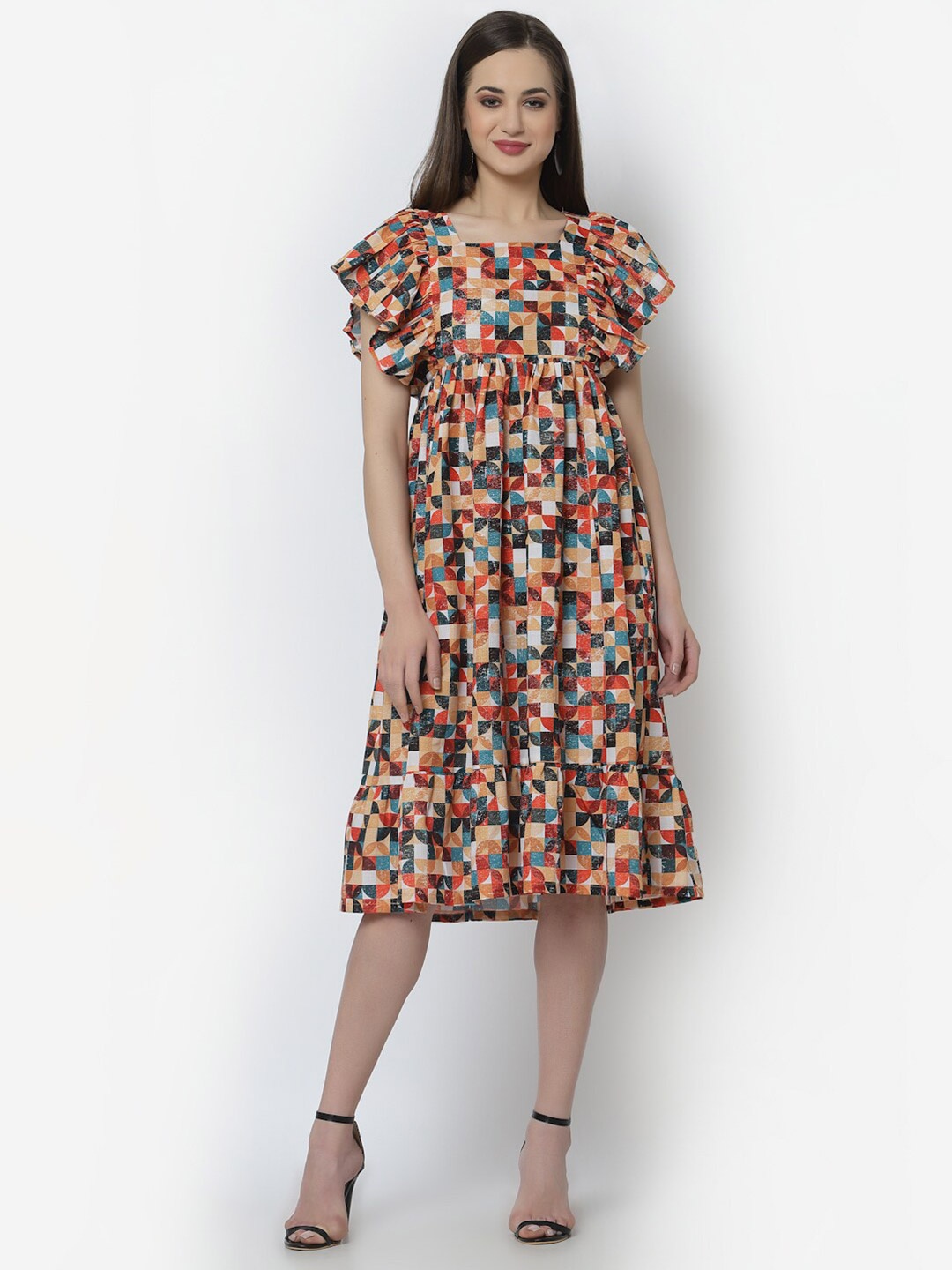 

Altiven Women Multicoloured Floral Printed Cotton Empire Dress, Multi