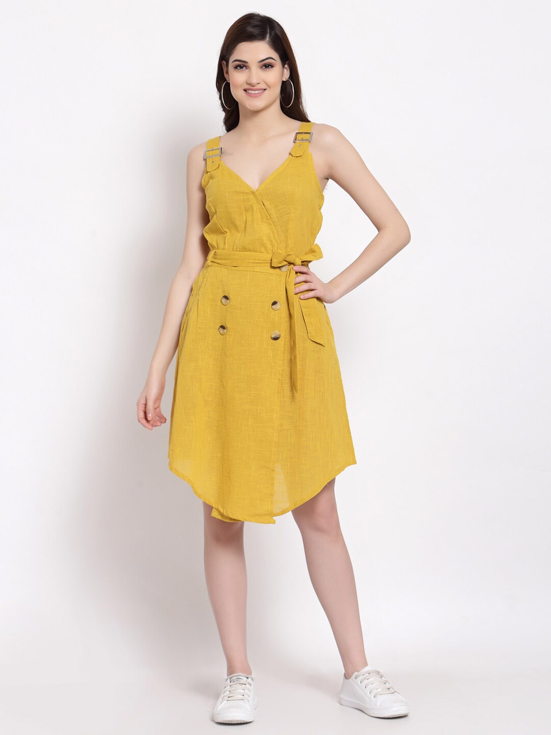 

Altiven Women Yellow Cotton Wrap Dress