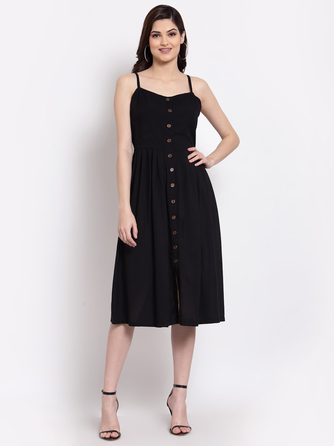 

Altiven Black Cotton Strappy Midi Dress