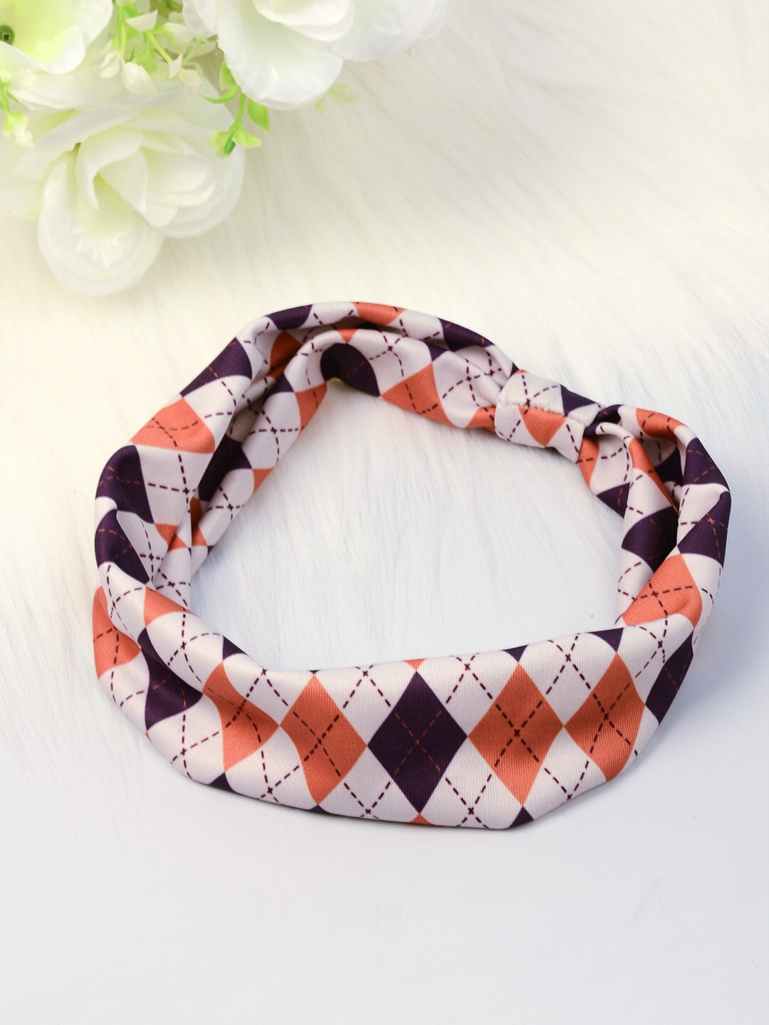 

Ferosh Women White & Brown Printed Hairband