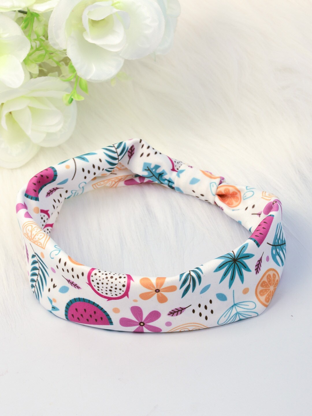 

Ferosh Women White & Pink Fruits Printed Hairband