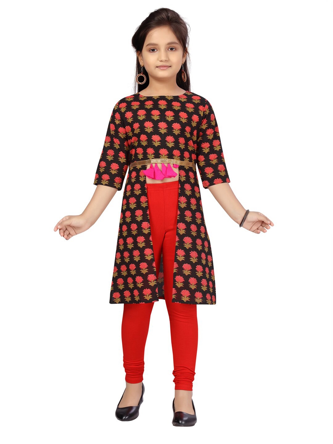 

Aarika Black Floral Print Pure Cotton Longline Top