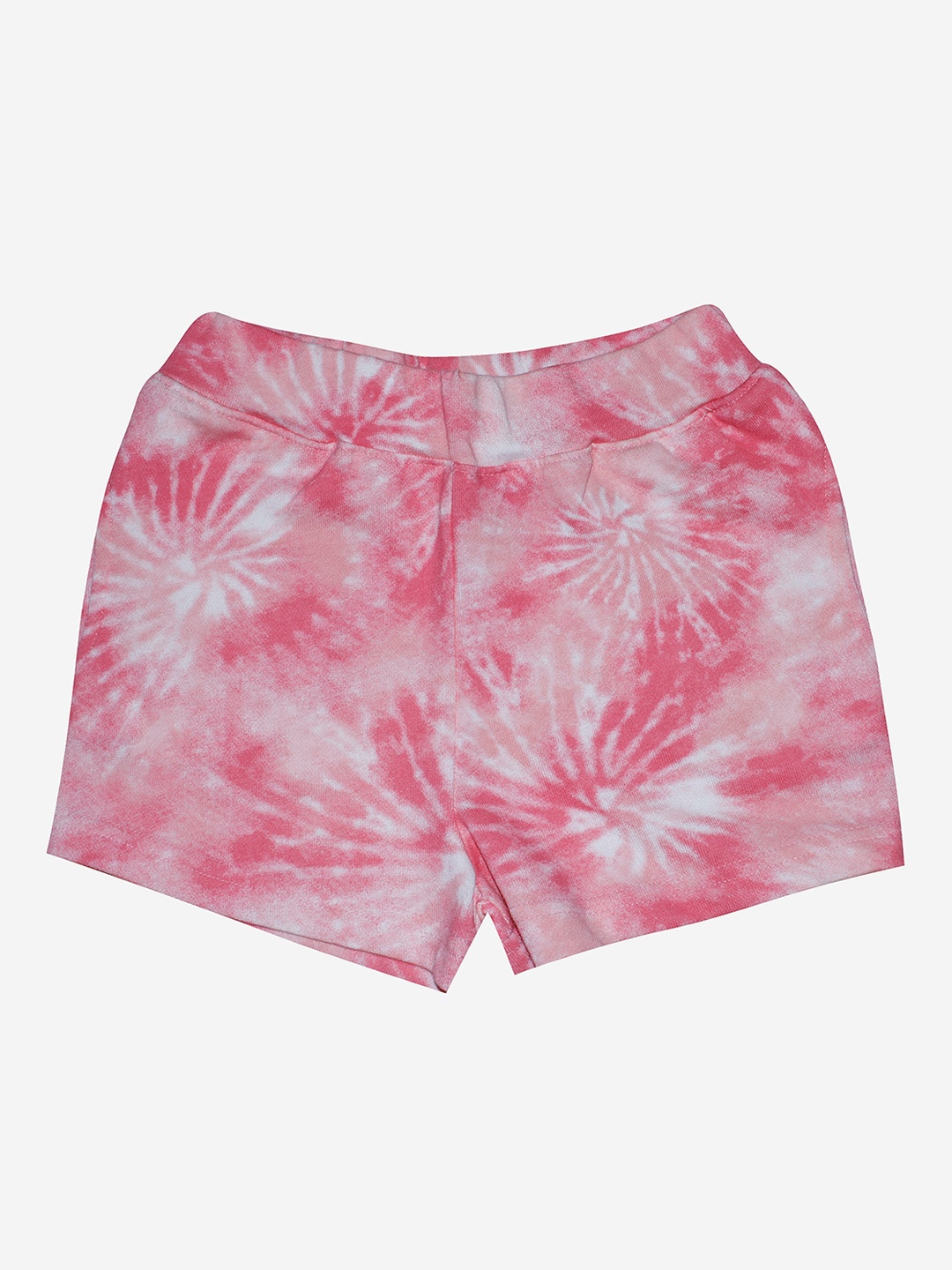 KiddoPanti Girls Pink & White Printed Pure Cotton Hot Pants