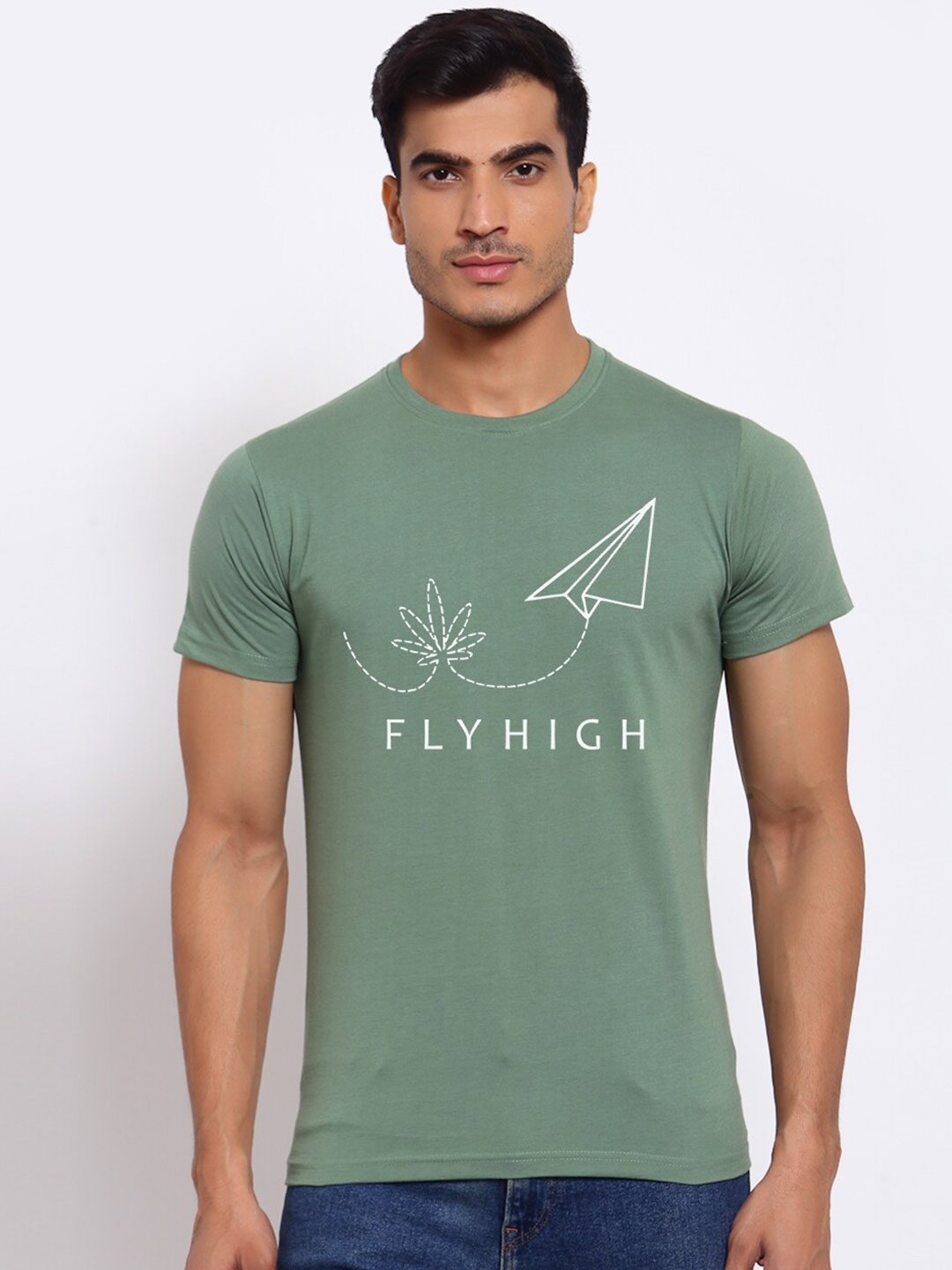 FERANOID Men Green Typography Printed Bio Finish T-shirt