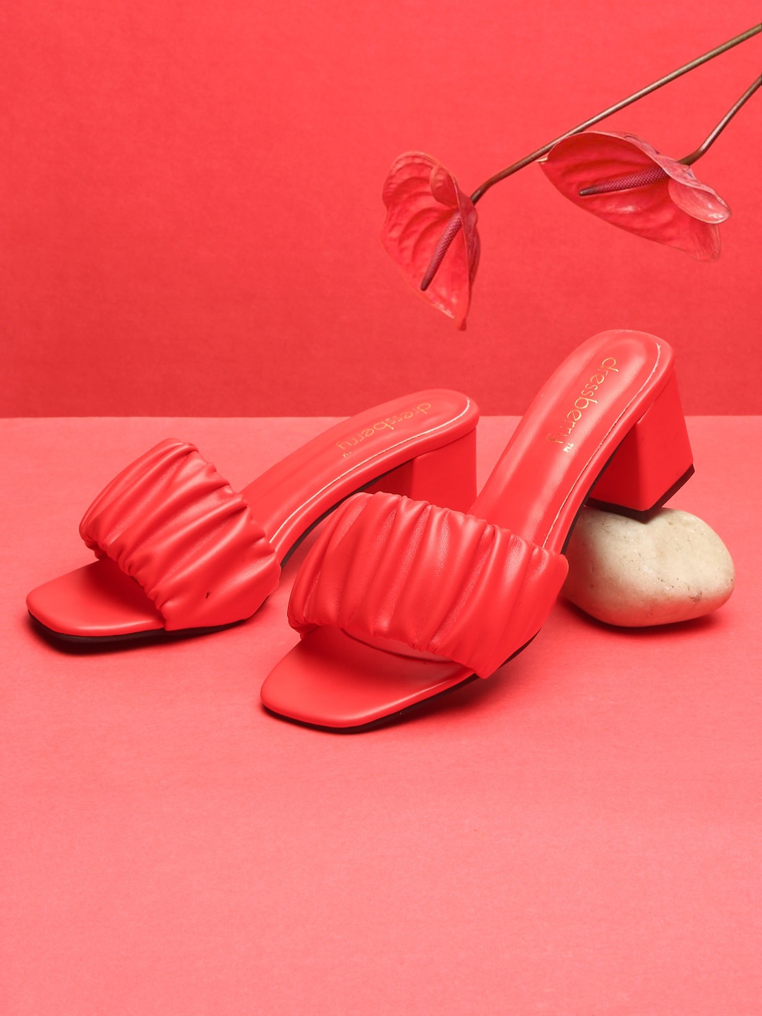 

DressBerry Red Textured PU Block Mules