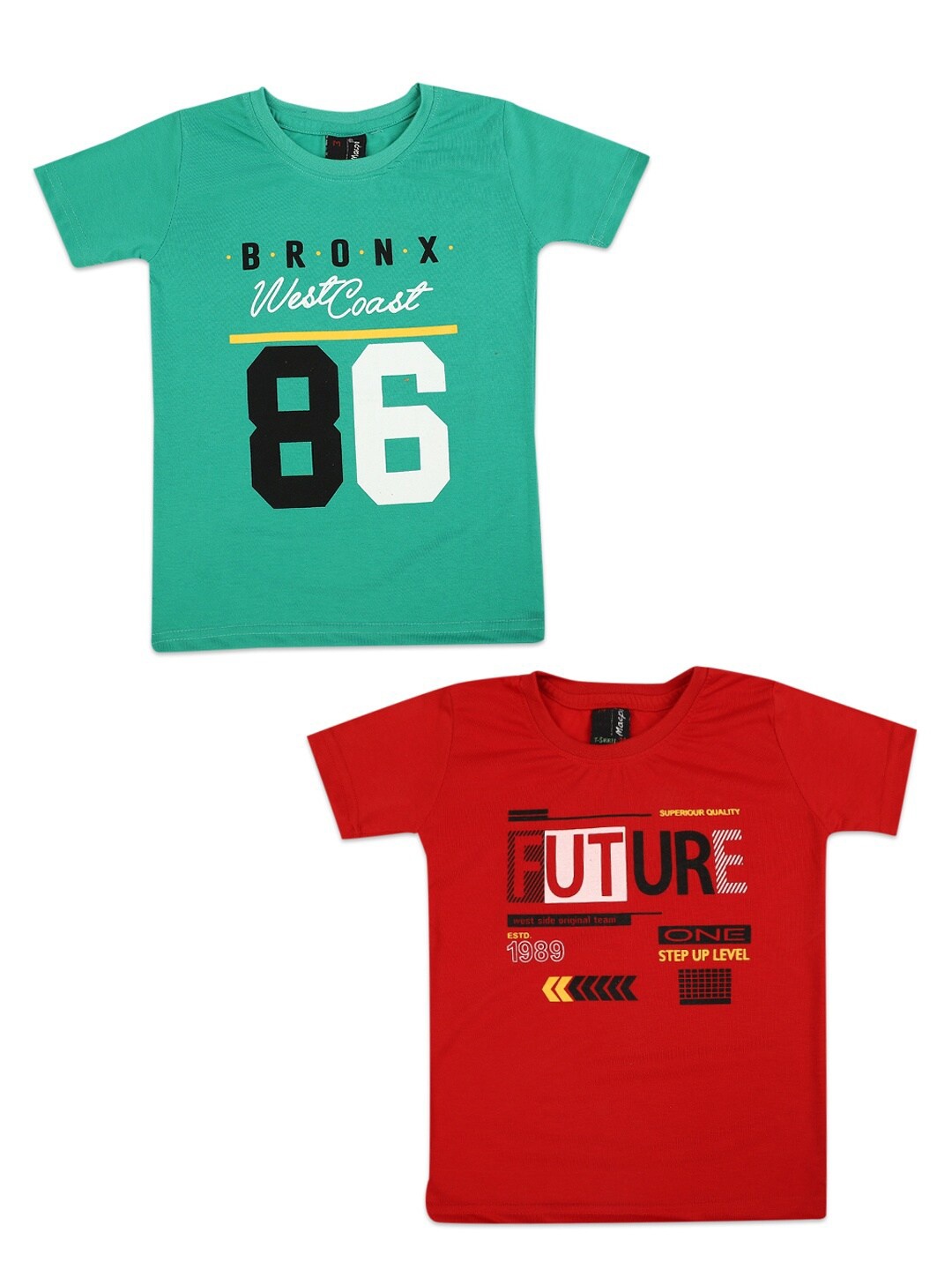V-Mart Boys Pack of 2 Green & Red Typography Printed Cotton T-shirts