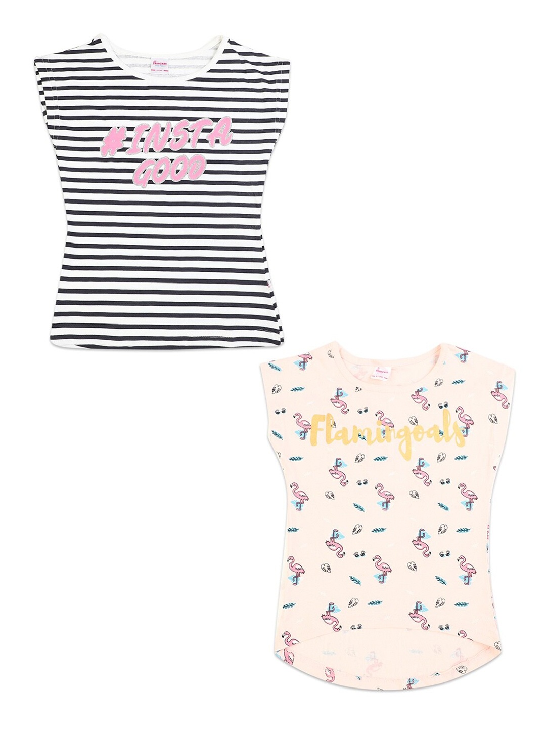 

V-Mart Girls White & Yellow Pack of 2 Striped Extended Sleeves T-shirt