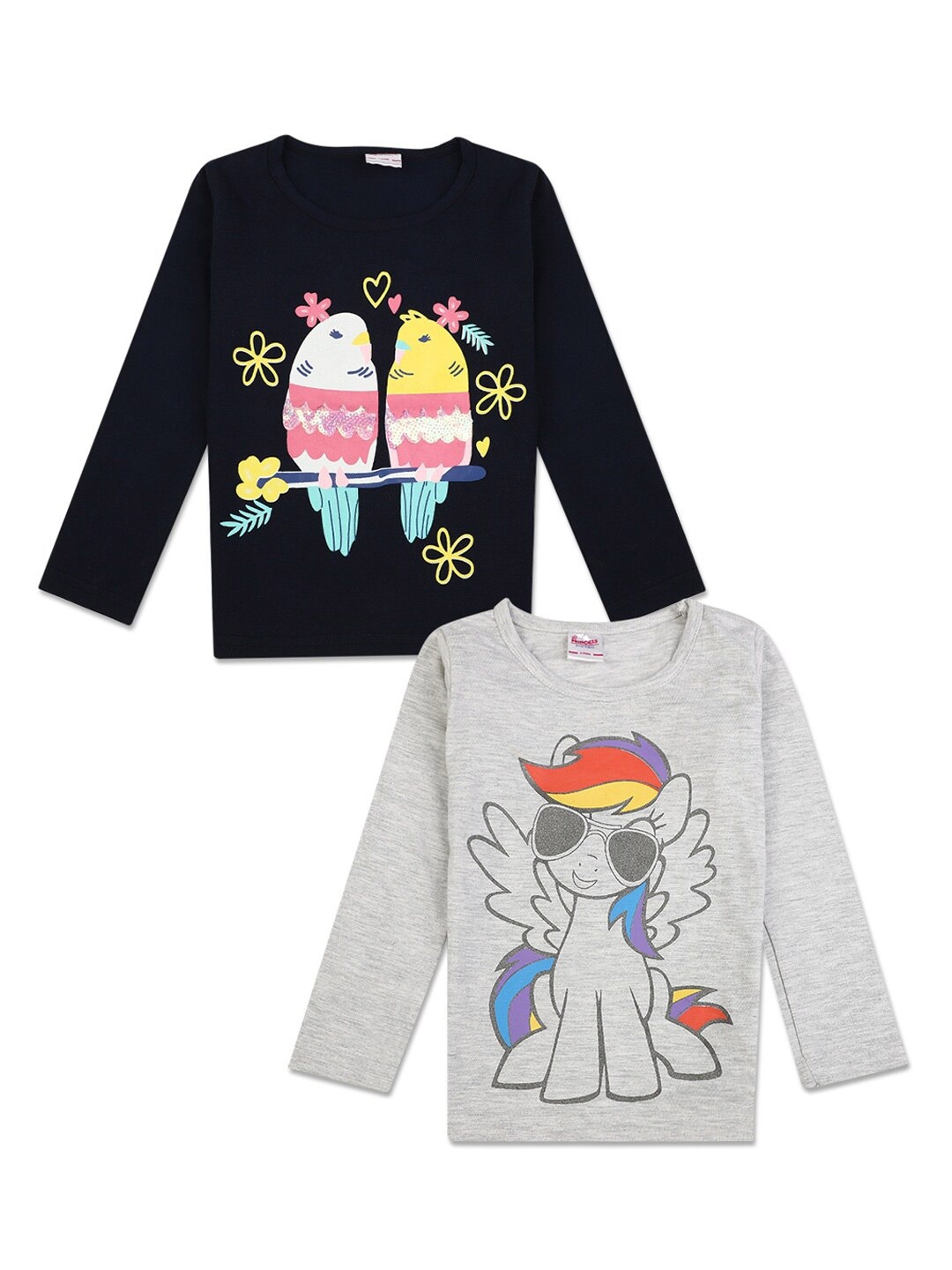

V-Mart Girls Pack of 2 Black & Grey Printed T-shirts